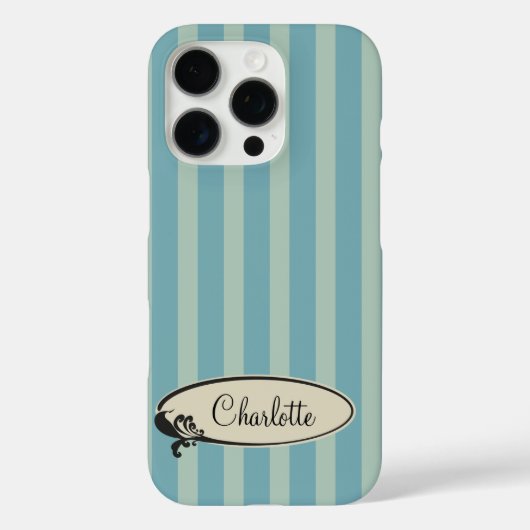 Gepersonaliseerde  Blauwgroen en Sage Stripes Case-Mate iPhone Case (Achterkant)