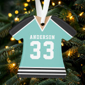 Gepersonaliseerde Blauwgroen en zwarte hockey Jers Ornament