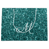 Gepersonaliseerde Blauwgroen glitter Sparkle Groot Cadeauzakje (Voorkant)