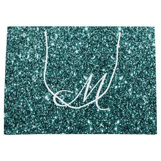 Gepersonaliseerde Blauwgroen glitter Sparkle Groot Cadeauzakje (Voorkant)
