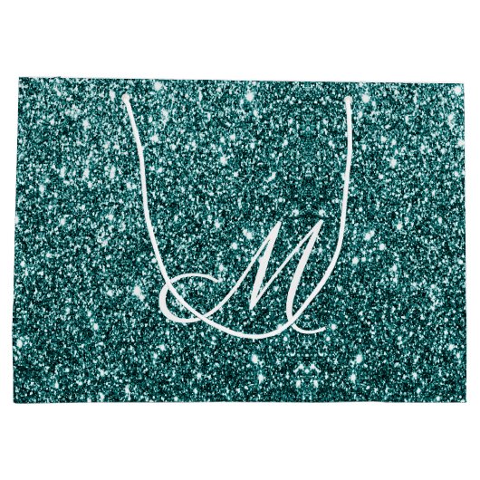 Gepersonaliseerde Blauwgroen glitter Sparkle Groot Cadeauzakje (Achterkant)