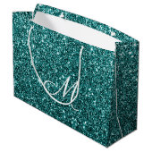 Gepersonaliseerde Blauwgroen glitter Sparkle Groot Cadeauzakje (Achterkant Gekanteld)