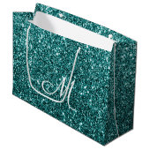 Gepersonaliseerde Blauwgroen glitter Sparkle Groot Cadeauzakje (Voorkant Gekanteld)