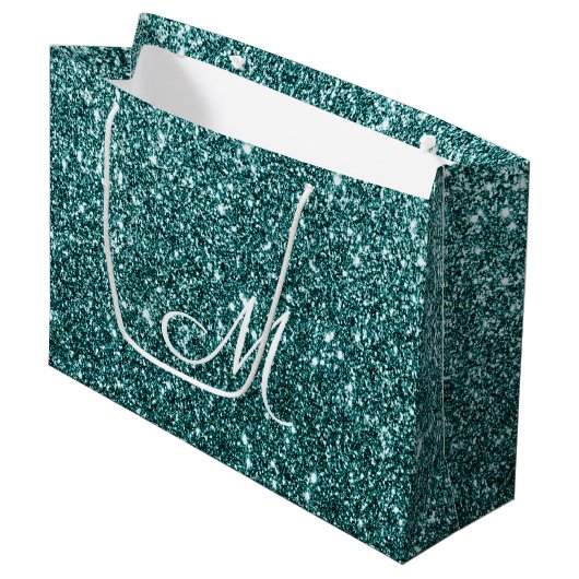 Gepersonaliseerde Blauwgroen glitter Sparkle Groot Cadeauzakje (Voorkant Gekanteld)