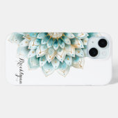 Gepersonaliseerde Blauwgroen gouden bloemenkrans M Case-Mate iPhone Case (Achterkant (horizontaal))