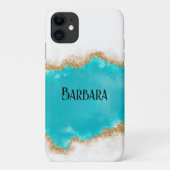 Gepersonaliseerde Blauwgroen & gouden glitter Case-Mate iPhone Case (Achterkant)