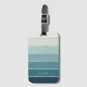 Gepersonaliseerde Blauwgroen Gradient Gold Stripes Bagagelabel (Voorkant (verticaal))