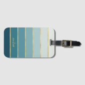 Gepersonaliseerde Blauwgroen Gradient Gold Stripes Bagagelabel (Voorkant (horizontaal))