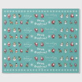 Gepersonaliseerde Blauwgroen kerstkarakters cadeau Cadeaupapier (Vlak)