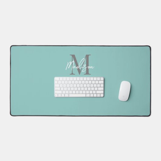 Gepersonaliseerde Blauwgroen Modern Script Monogra Bureaumat (Keyboard & Muis)