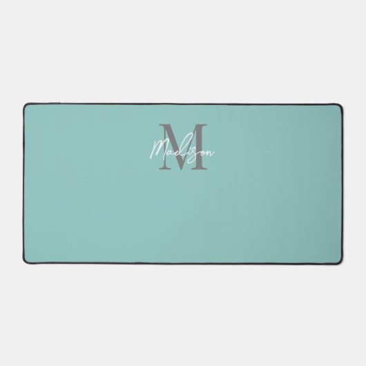 Gepersonaliseerde Blauwgroen Modern Script Monogra Bureaumat (Voorkant)