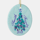 Gepersonaliseerde Blauwgroen Paarse kerstboomversi Keramisch Ornament (Rechts)