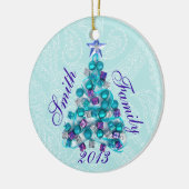 Gepersonaliseerde Blauwgroen Paarse kerstboomversi Keramisch Ornament (Links)