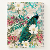 Gepersonaliseerde  Blauwgroen pacock en roze Flora Notitieboek (Achterkant)