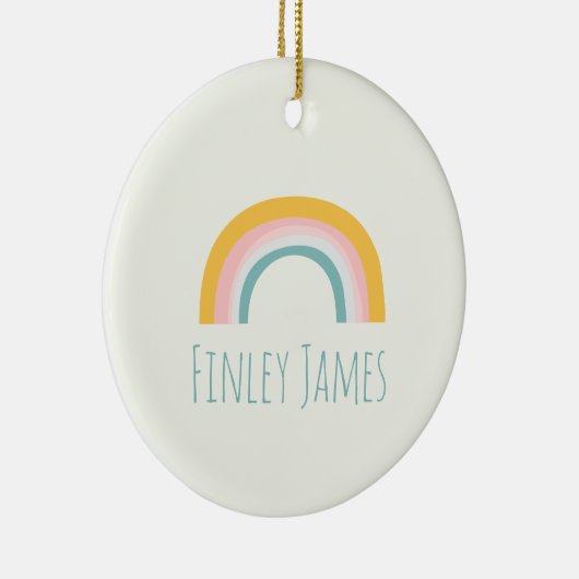 Gepersonaliseerde Blauwgroen Roze Gele Regenboog S Keramisch Ornament (Rechts)