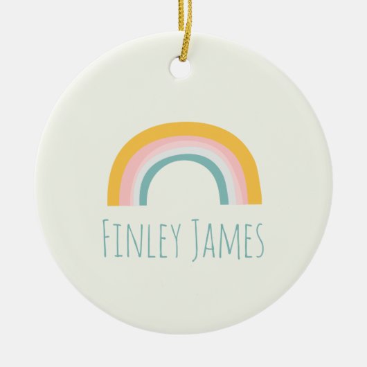 Gepersonaliseerde Blauwgroen Roze Gele Regenboog S Keramisch Ornament (Voorkant)