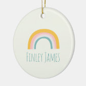 Gepersonaliseerde Blauwgroen Roze Gele Regenboog S Keramisch Ornament (Links)