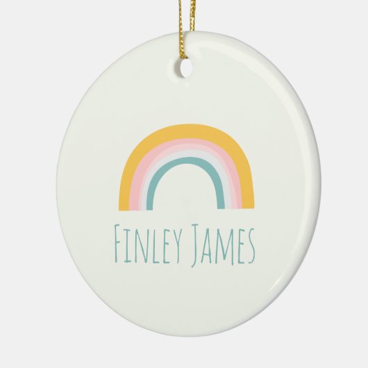 Gepersonaliseerde Blauwgroen Roze Gele Regenboog S Keramisch Ornament (Links)