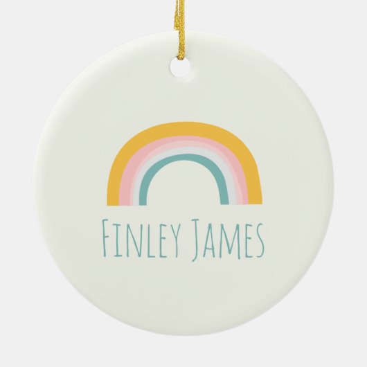 Gepersonaliseerde Blauwgroen Roze Gele Regenboog S Keramisch Ornament (Achterkant)