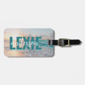 Gepersonaliseerde Blauwgroen Sunset Ocean Waves Bagagelabel (Voorkant horizontaal)