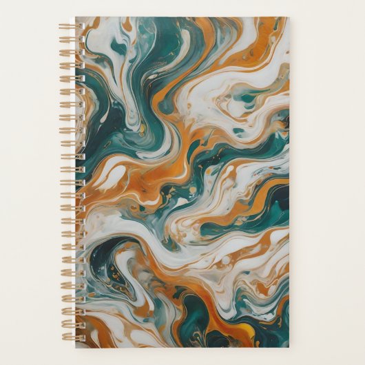 Gepersonaliseerde Blauwgroen Wave Swirl Print Planner (Voorkant)