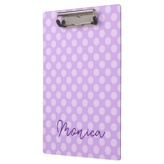 Gepersonaliseerde Bleke Lavendel Polka Dot Klembord (Links)