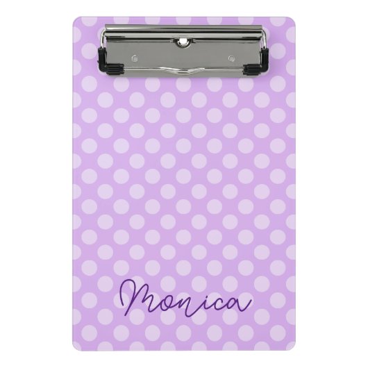 Gepersonaliseerde Bleke Lavendel Polka Dot Mini Klembord (Voorkant)