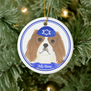 Gepersonaliseerde Blenheim Cavalier Hanukkah Yarmu Keramisch Ornament