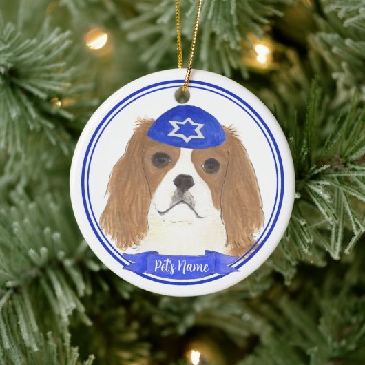 Gepersonaliseerde Blenheim Cavalier Hanukkah Yarmu Keramisch Ornament (Boom)