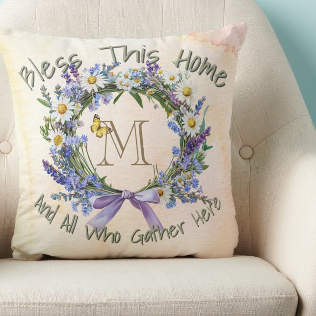 Gepersonaliseerde 'Bless This Home' Wildflower kra Kussen (Creator heeft geüpload)