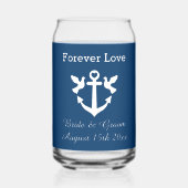 Gepersonaliseerde blikbril voor maritieme bruiloft blikvorm glas (Achterkant)