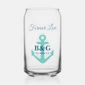 Gepersonaliseerde blikbril voor nautische bruiloft blikvorm glas (Voorkant)