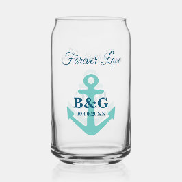 Gepersonaliseerde blikbril voor nautische bruiloft blikvorm glas