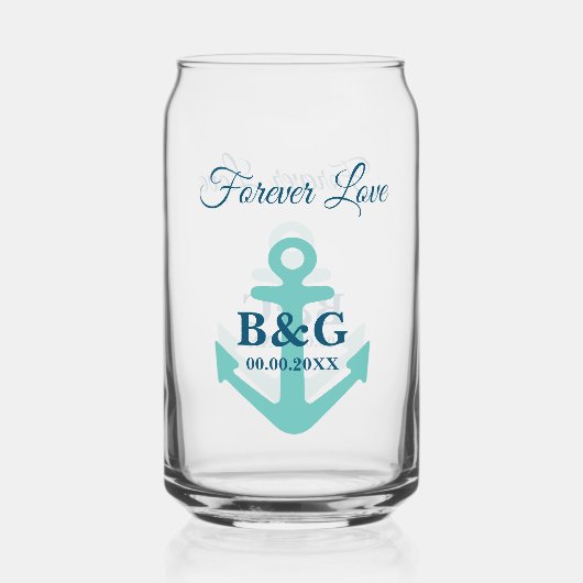 Gepersonaliseerde blikbril voor nautische bruiloft blikvorm glas (Achterkant)