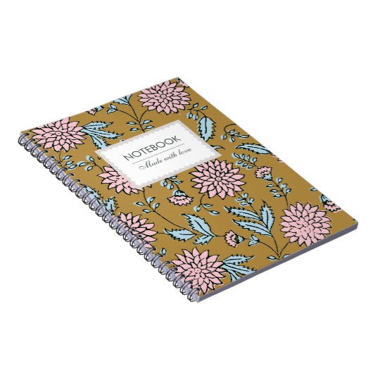 Gepersonaliseerde blockprint geïnspireerd mosterd  notitieboek (Rechterzijde)