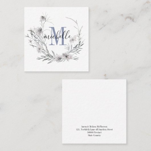 Gepersonaliseerde bloem- en bloementeelt vierkante visitekaartje (Voorkant / Achterkant)