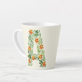 Gepersonaliseerde bloembrief A met Oranje bloemen Latte Mok