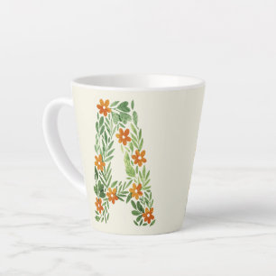 Gepersonaliseerde bloembrief A met Oranje bloemen Latte Mok