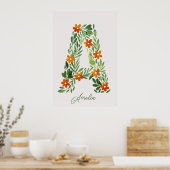 Gepersonaliseerde bloembrief A met Oranje bloemen Poster (Keuken)
