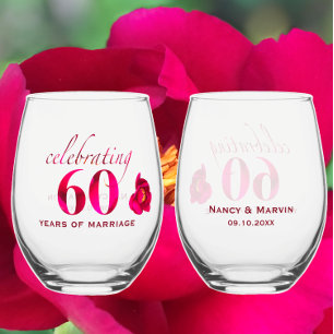 Gepersonaliseerde Bloemen 60ste bruiloft Jubileum Wijnglas Zonder Voet