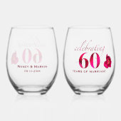 Gepersonaliseerde Bloemen 60ste bruiloft Jubileum Wijnglas Zonder Voet (Achterkant)