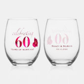 Gepersonaliseerde Bloemen 60ste bruiloft Jubileum Wijnglas Zonder Voet (Voorkant)