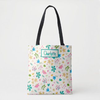 Gepersonaliseerde Bloemen Aangepaste Naam Tote Bag
