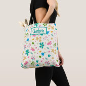Gepersonaliseerde Bloemen Aangepaste Naam Tote Bag (Dichtbij)