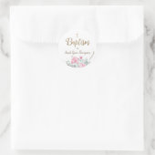 Gepersonaliseerde bloemen Baby meisje gouden kruis Ronde Sticker (Tas)