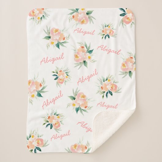 Gepersonaliseerde Bloemen Baby Meisje Naam Sherpa  Sherpa Deken (Voorkant)