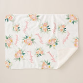 Gepersonaliseerde Bloemen Baby Meisje Naam Sherpa  Sherpa Deken (Voorkant (horizontaal))