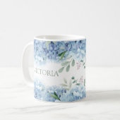 Gepersonaliseerde Bloemen Blauwe Hortensia Koffiemok (Voorkant links)