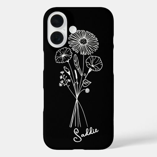Gepersonaliseerde Bloemen Boeket Zwart & Witte Lij Case-Mate iPhone Case (Achterkant)
