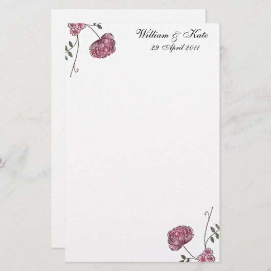 Gepersonaliseerde Bloemen bruiloft briefpapier (Voorkant / Achterkant)